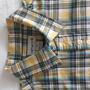 Carhartt men button up shirt long sleeve yellow plaid cotton size Large